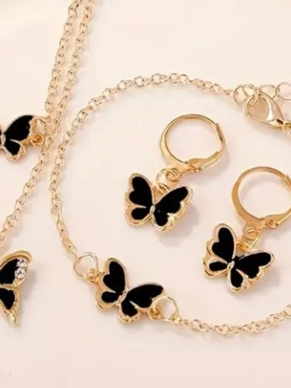 Gold Butterfly Jewelry Set with Black Enamel